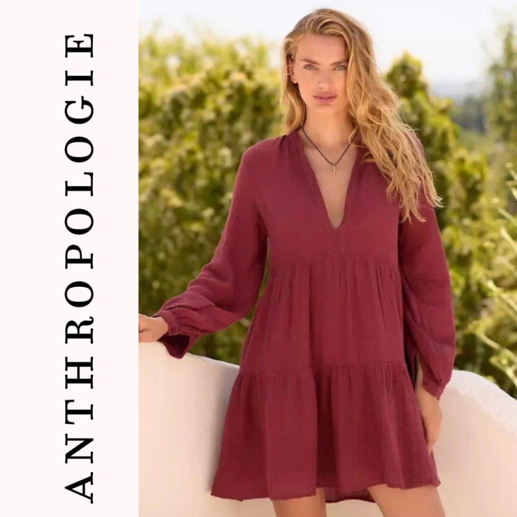 Anthropologie The Kallie Flowy Tunic Cotton Dress Size Xs Cottagecore Boho